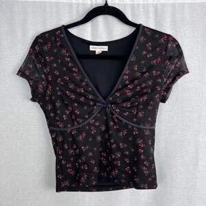 Aeropostale Top Y2K Babydoll Black Floral Rose Fairy Goth Whimsigoth Romantic